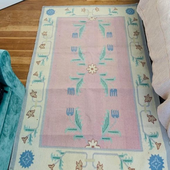 **SOLD** Botanical Art Deco Flat-Woven Rug - Picture 2 of 2